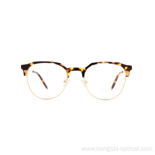 Custom Printing Logo Acetate Metal Classic Eyebrow Eye Glasses Half Rim Optical Frames